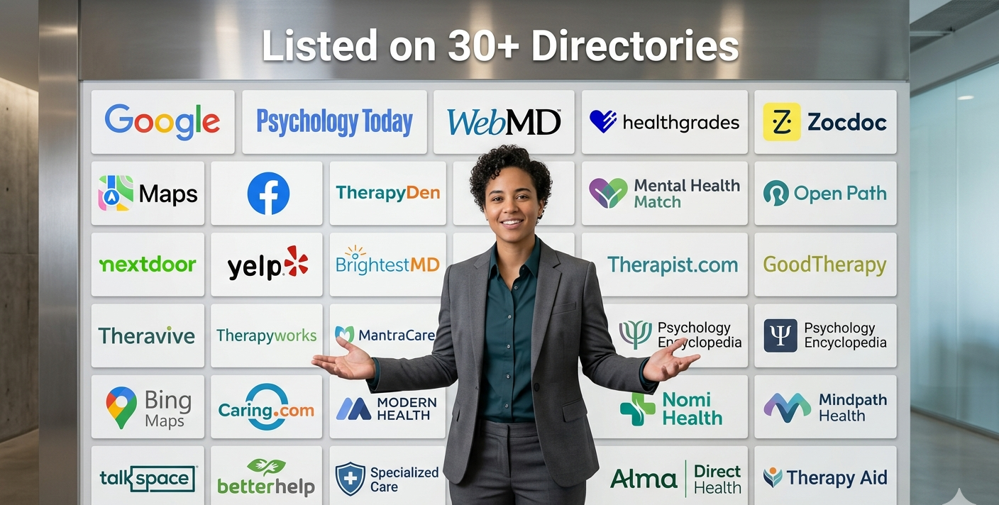 One consistent practice presence across Google, Psychology Today, WebMD and Healthgrades